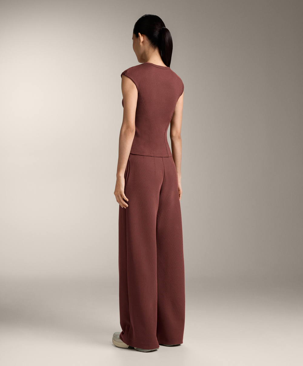 Oysho Футболка с короткими рукавами в рубчик из хлопка и модала, линялый махагон