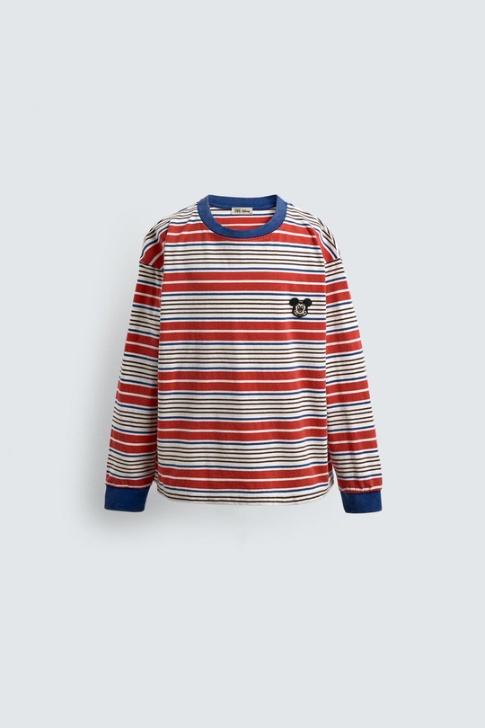 ZARA X DISNEY ФУТБОЛКА В ПОЛОСКУ С НАШИВКОЙ, КРАСНАЯ ПОЛОСКА