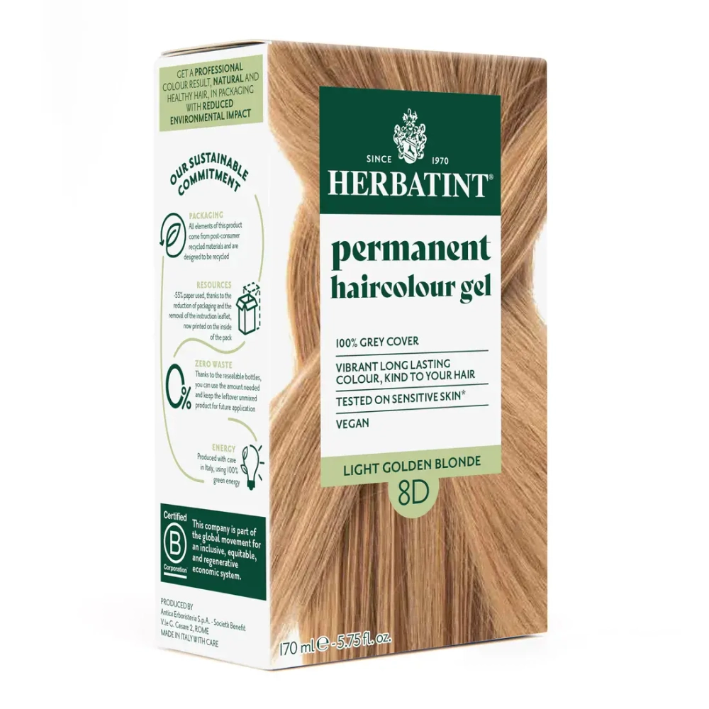 8D СВЕТЛЫЙ ЗОЛОТИСТЫЙ БЛОНДИН - гель-краска для волос HERBATINT, 170 мл / из Европы /