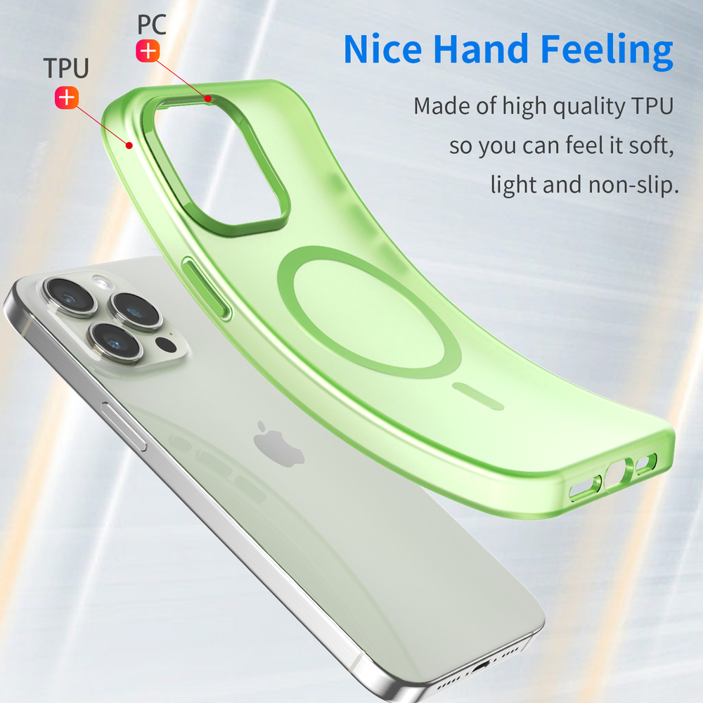 Мягкий чехол ярко-зеленого цвета с поддержкой MagSafe для смартфона iPhone 15 Pro, серия Frosted Magnetic