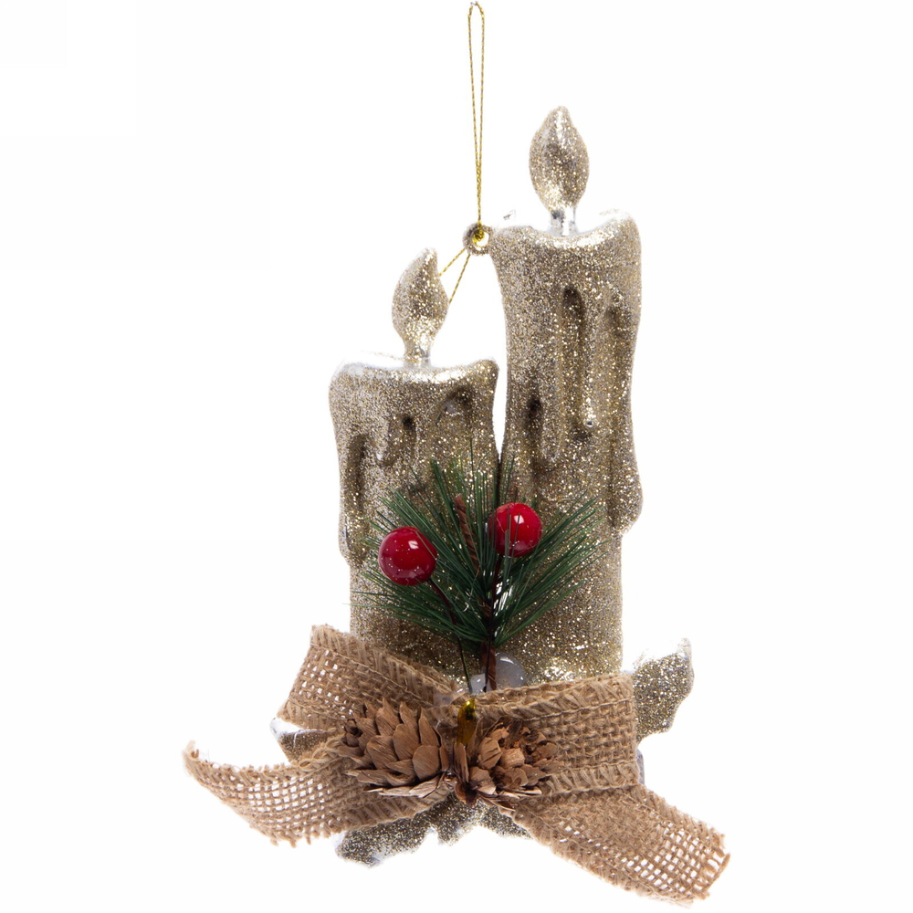 Украшение новогоднее «Свечи с ягодами» 17,5*10 см, Шампань