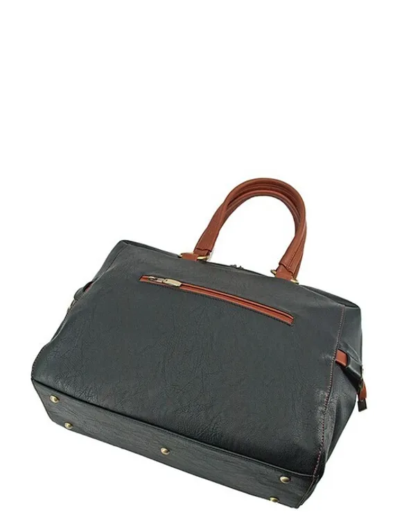 Сумка деловая, отдел на молнии, цвет черный/коричневый 26х24х15см