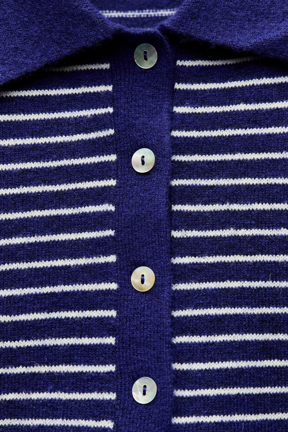 ZARA СВИТЕР В ПОЛОСКУ С ВОРОТНИКОМ ПОЛО, СИНИЙ/БЕЛЫЙ