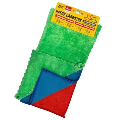 Набор салфеток из микрофибры (антипыль, для стекол и зеркал, универсал) "Домашний Сундук" ДС-453