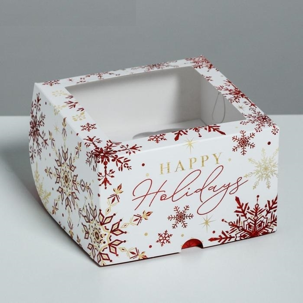 Коробка на 4 капкейка Let it snow, 16*16*10 см