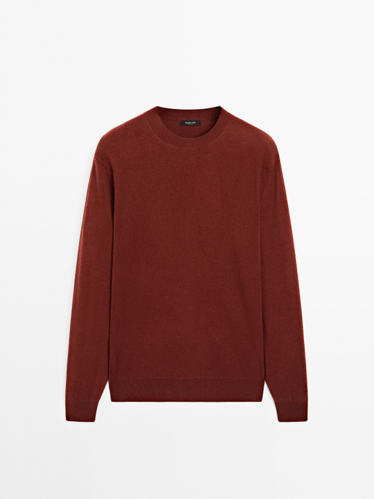 Massimo Dutti Свитер из смесовой шерсти с круглым вырезом, терракотовый