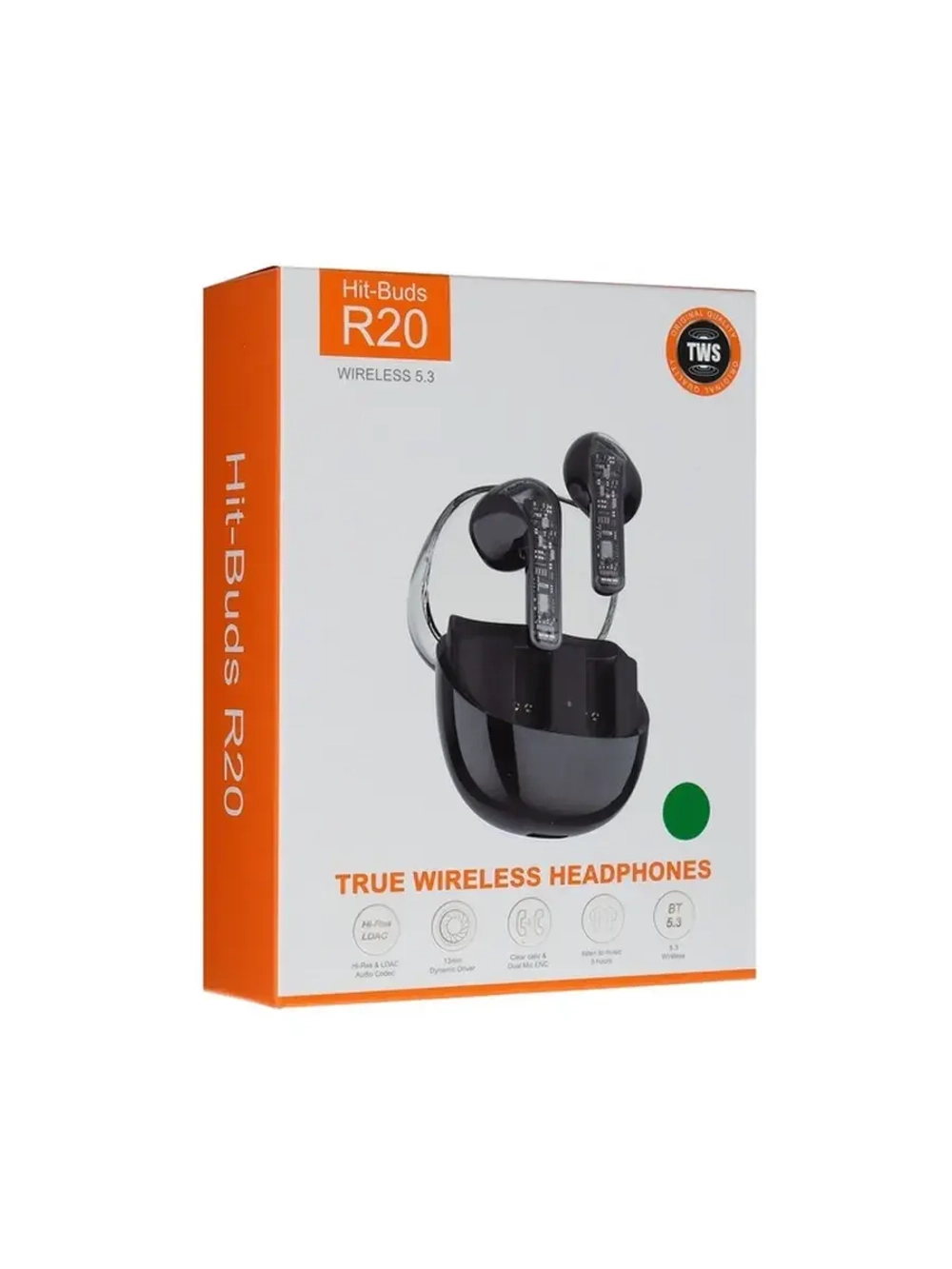 Наушники беспроводные R20, TWS, вкладыши, Bluetooth 5.3, 30/