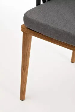 "Диего" стул плетеный из роупа, основание дуб, каркас из стали темно-серый (RAL7024) муар, роуп темно-серый круглый, ткань серая