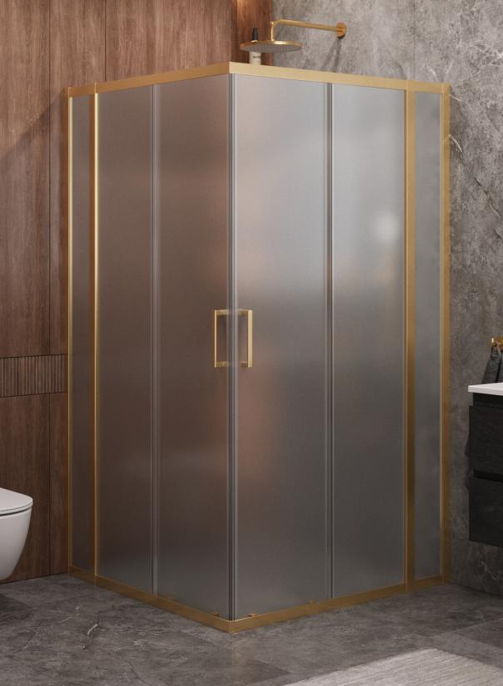 Душевой уголок Cezares MOLVENO-A-22-90+20-P-BORO, 110х110х195, профиль брашированное золото, стекло Punto