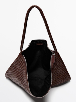 Massimo Dutti Большая плетеная сумка-саквояж из кожи наппа, бургунди