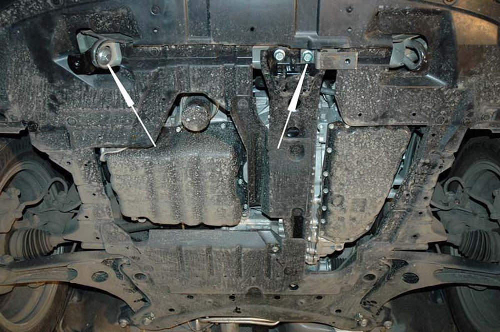 Защита картера двигателя, КПП (2 мм, сталь) для Mitsubishi Outlander XL 2006-07/2012 (V = 2.0; 2.0d; 2.2d; 2.4), Citroen C-Crosser 2007-2013 (V = 2.4; 2.2d), Citroen C4 AirCross 2012-2017 (V = 2.0 AT), Peugeot 4007 2007-2012 (V = 2.2 HDI; 2.4) Sheriff.05.1282
