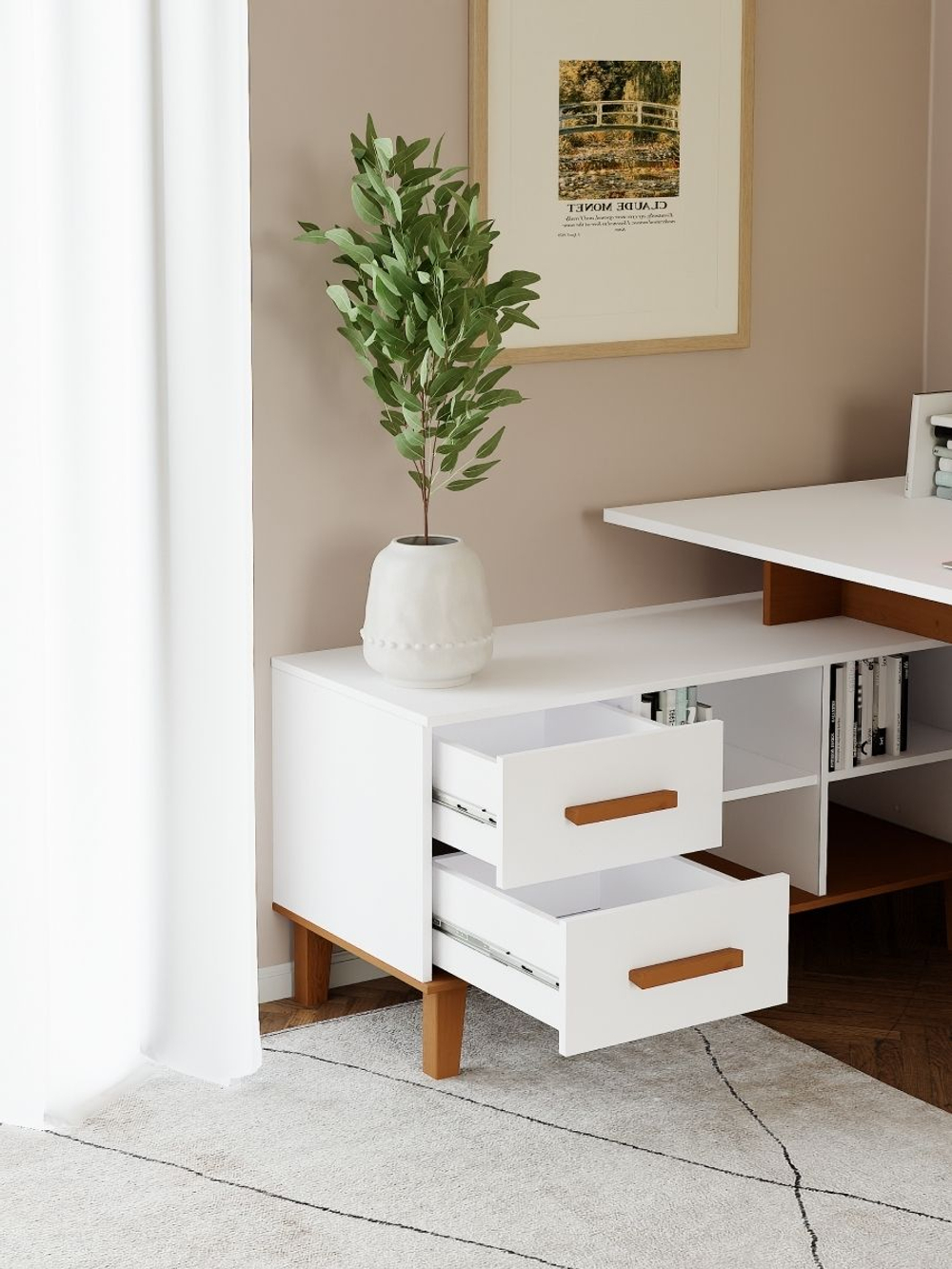 Стол компьютерный, 170х117х77, Вест, письменный, угловой, с тумбой и ящиками, белый, Dipriz