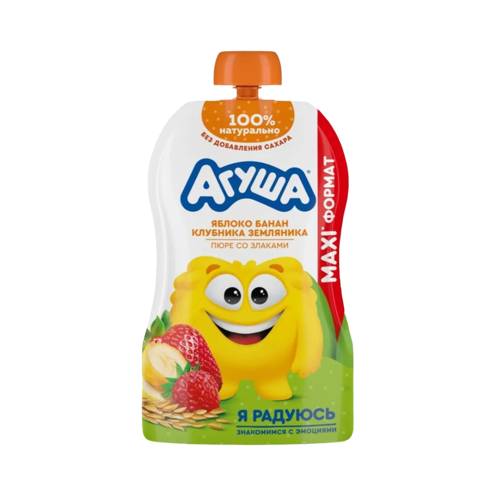 Пюре Агуша Яблоко-банан-клубника-земляника-злаки с 8 мес 160 г