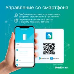 USN-A510 OS-WF WHITE Умный датчик открытия дверей и окон Wi-Fi. на батарейках AAAx2 н-к. PUSH оповещение. Накладной. Белый. Голосовое управление+приложение UnielSmart. TM Uniel