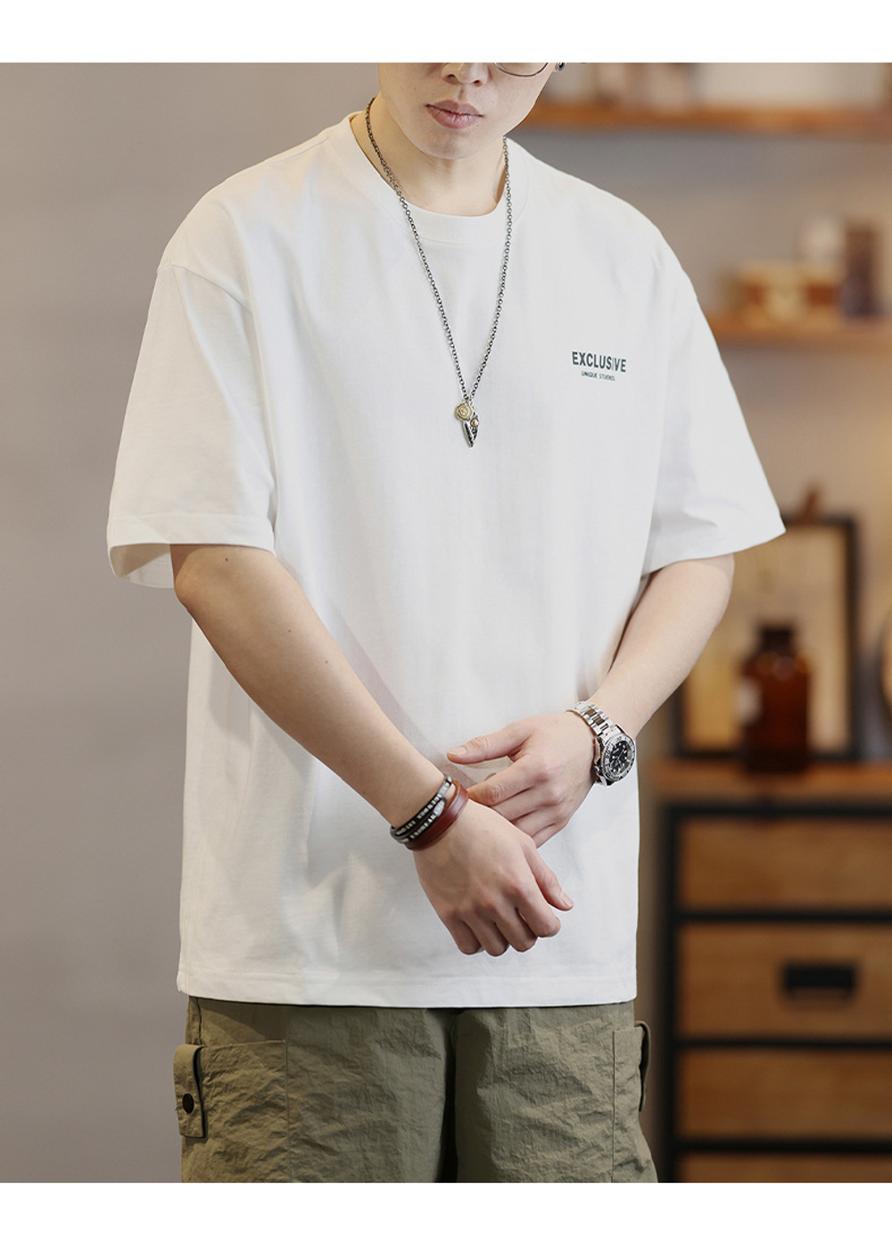 Футболка с круглым воротом и короткими рукавами для мужчин с принтом