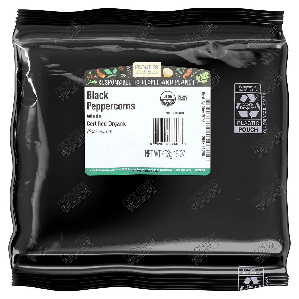 Frontier Co-op, Органические цельные зерна черного перца, 16 унций (453 г)