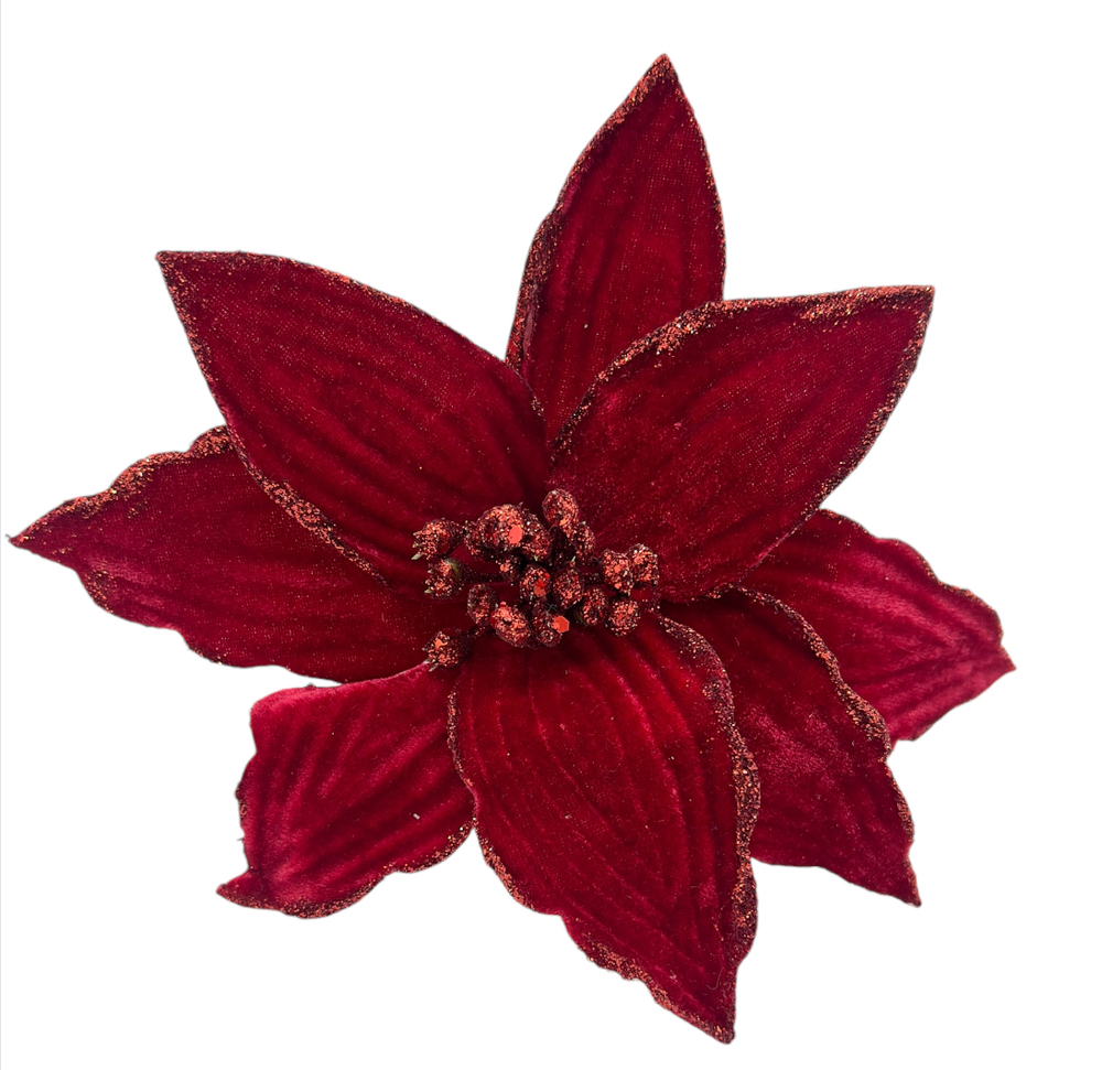 Пуансеттия красная бархатная на стебле 30 см  [Арт.9768719]