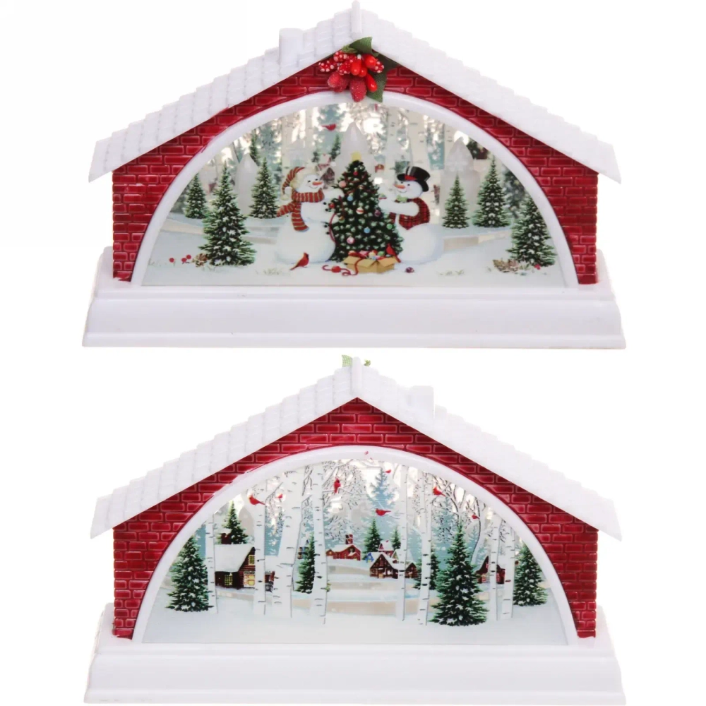 Сувенир с подсветкой «Домик с снеговиками» 15,5*4*9,5 см (работает от 2х батареек ААА)