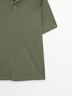 Massimo Dutti Поло из смесового льна с короткими рукавами, хаки