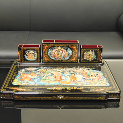 Настольный письменный набор с ручной росписью VIP в подарочном фуляре