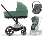 Коляска 3 в 1 Cybex Priam IV Rosegold и автокресло Cloud G i-Size Lava Grey Leaf Green