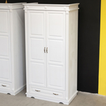 Шкаф для одежды распашной белый Харви двухдверный деревянный с ящиком, со штангой и полкой, шкаф для вещей в прихожую и спальню с филенкой в викторианском стиле из массива сосны