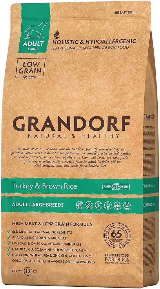 Сухой корм GRANDORF DOG Turkey &amp; Brown Rice Large Breeds для собак крупных пород с индейкой и бурым рисом, Пакет 12 кг