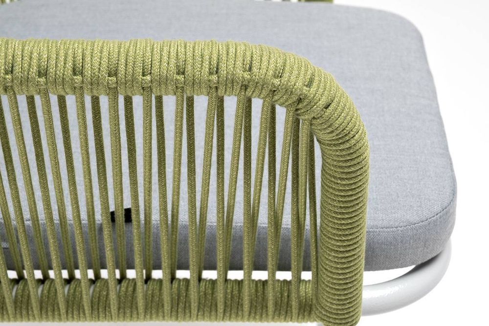 "Лион" стул плетеный из роупа, каркас из стали светло-серый (RAL7035) муар, роуп салатовый меланж круглый, ткань светло-серая