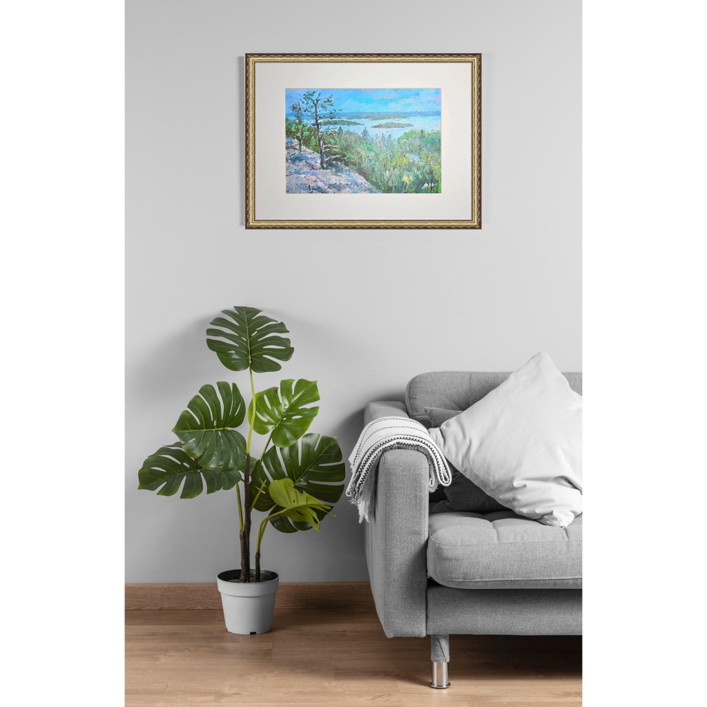 Картина авторская маслом на холсте в паспарту 30х40 см на стену для интерьера "Ладожские шхеры"