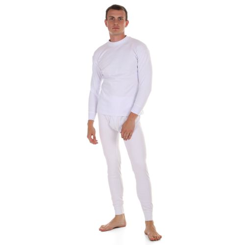 Мужской комплект нательного белья (лонгслив и кальсоны) белый утепленный QianBA