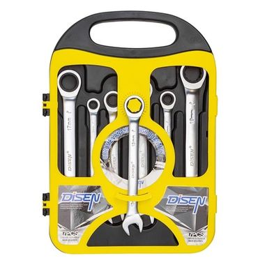 Набор ключей комбинированных трещоточных 7пр.(8,10,12,13,14,17,19мм),в пластиковом держателе DISEN DSD1507