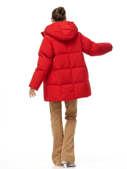 Пуховик с капюшоном зимний, красный, SilverFox