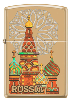 Фото зажигалка сувенирная ZIPPO 254B KREMLIN бензиновая оригинальная золотистая в коробке