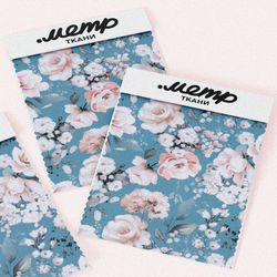 Ткань сатин пудрово-белые цветы