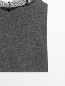 Massimo Dutti Топ в бельевом стиле с отделкой кружевом, серый