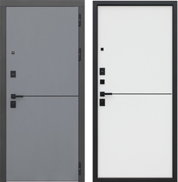 Входная металлическая дверь с зеркалом "Бриг" графит, черный молдинг / Белый матовый, черный молдинг