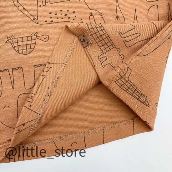 Лонгслив хлопковый "Я родился" звери на коричневом