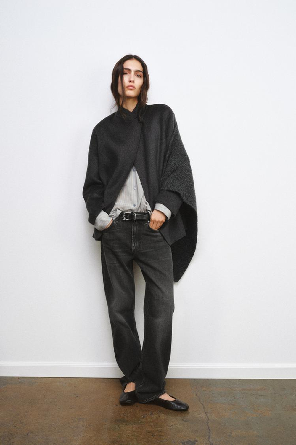 ZARA БЛЕЙЗЕР ИЗ СМЕСОВОЙ ШЕРСТИ С ПЛАТКОМ — ZW COLLECTION, ТЕМНО-СЕРЫЙ