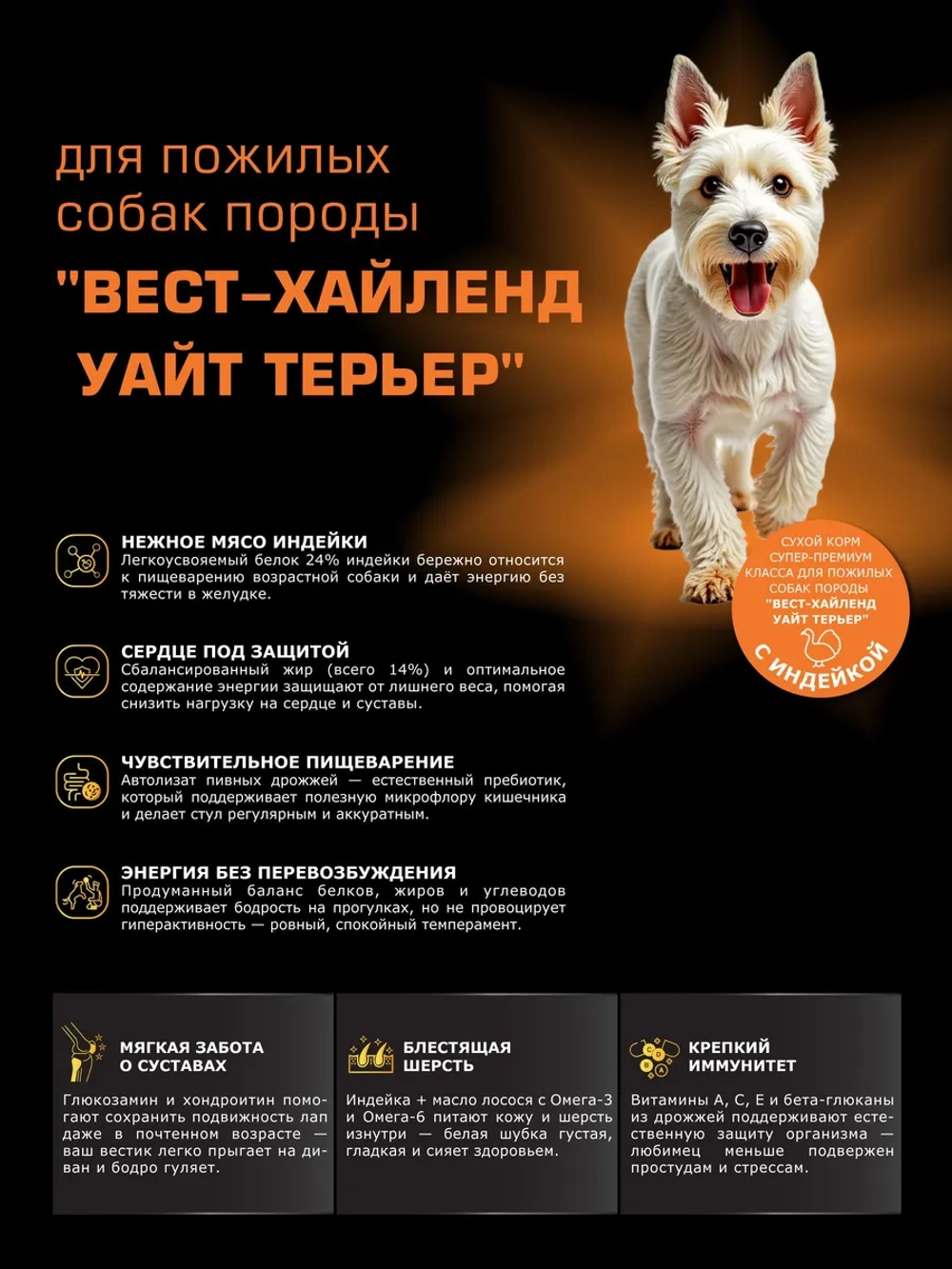 Корм для Вест-хайленд уайт терьер7+ индейка, 12 кг