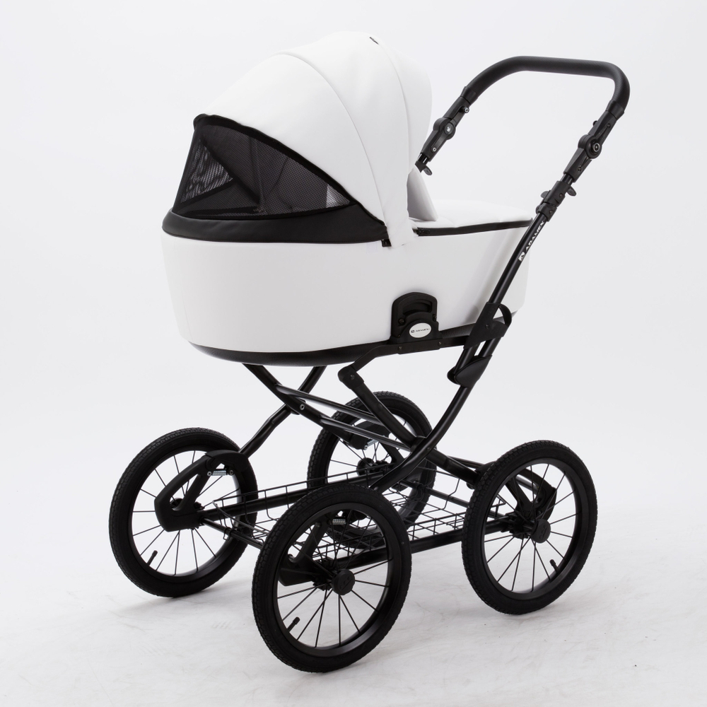 Универсальная детская коляска Adamex Porto Retro Deluxe (100% экокожа) P-SA1 2в1 (Белая экокожа)