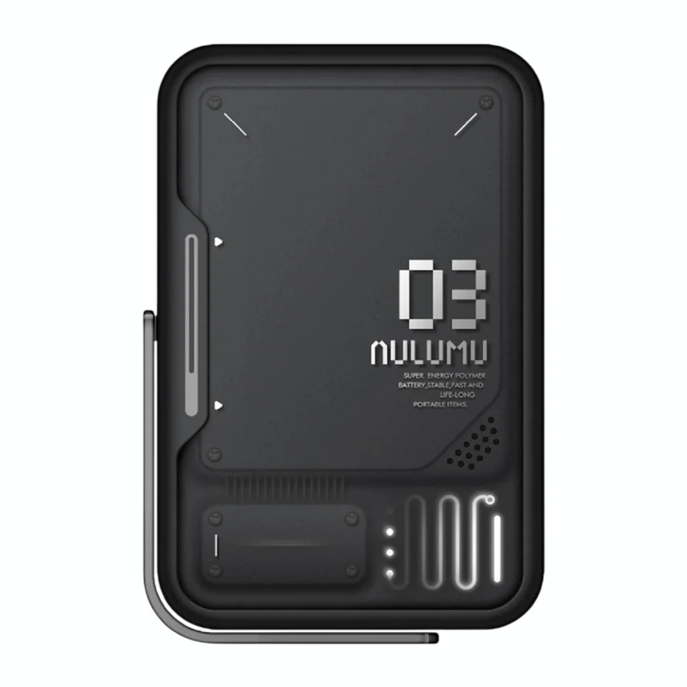 Внешний аккумулятор MagSafe с подставкой Aulumu M03 Battery Pack (3500 мА·ч) Внешний аккумулятор в футуристическом стиле | Беспроводная зарядка: Qi 5 Вт. Проводная зарядка: нет. Есть LED-индикация. Энергоёмкость — 12,95 Вт·ч