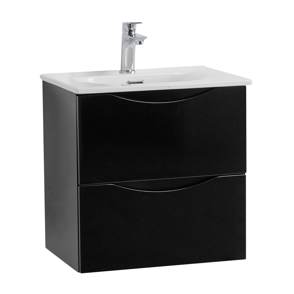 Тумба с раковиной подвесная BelBagno MARINO-CER-MINI-500-2C-SO-NL-P Nero Lucido, раковина белая BB-8099-3-50