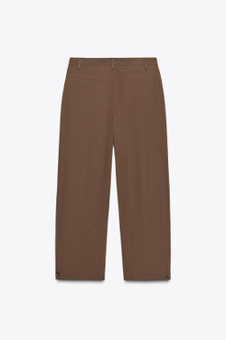 ZARA БРЮКИ С ЗАЩИПАМИ И ШЛЕВКАМИ — ZW COLLECTION, КОРИЧНЕВЫЙ