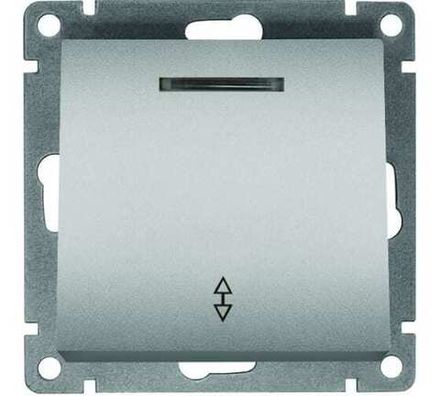 Выключатель проходной одноклавишный с подсветкой "UNIVersal" серия "Афина ", с/у, 10А, 220В, серебро