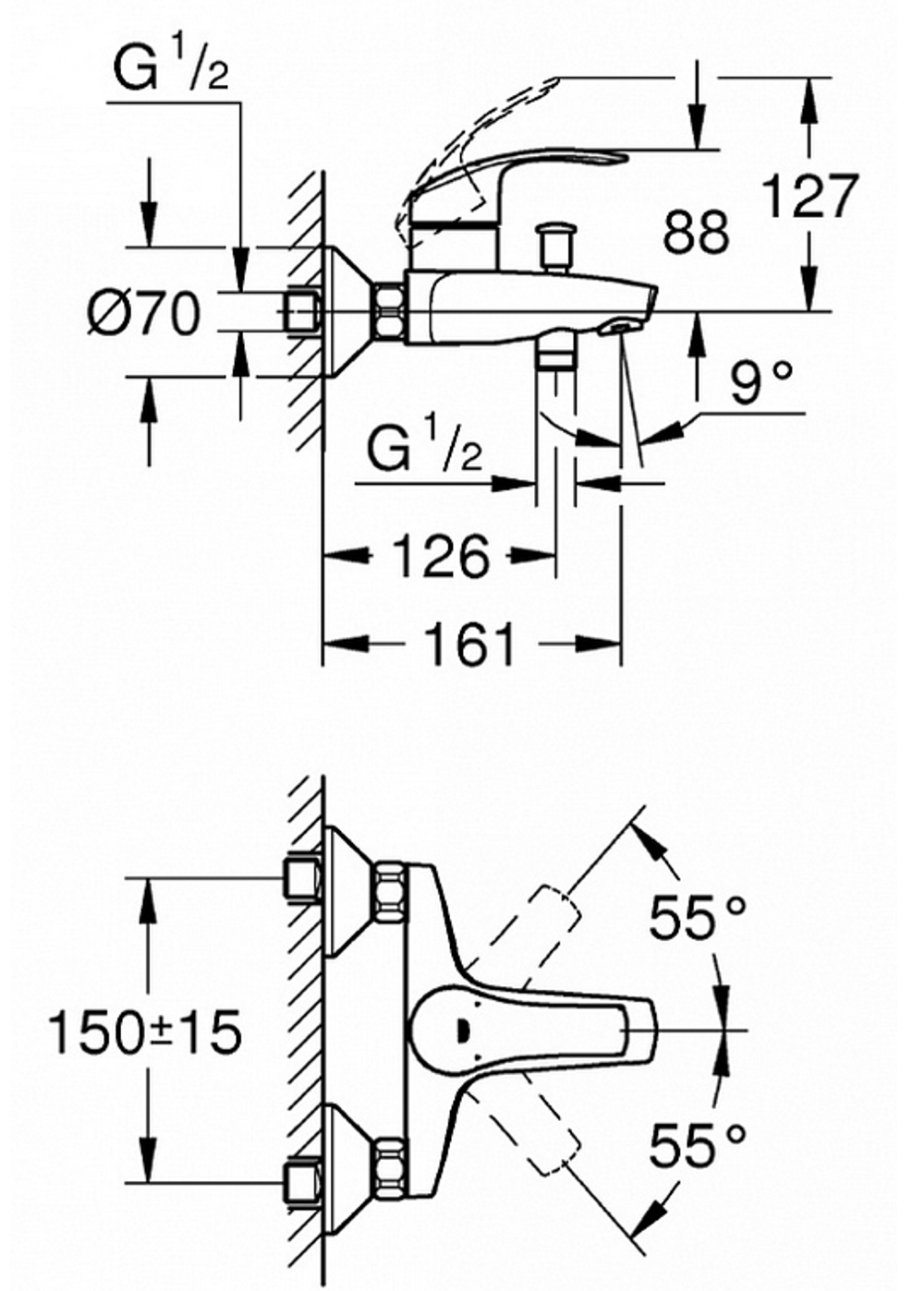 Смеситель для ванны с изливом GROHE EuroSmart New 33300002