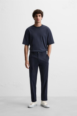 ZARA БРЮКИ КОМФОРТНОЙ ПОСАДКИ ИЗ РЕЛЬЕФНОЙ ТКАНИ, СИНИЙ С МЕЛАНЖЕВЫМ ЭФФЕКТОМ