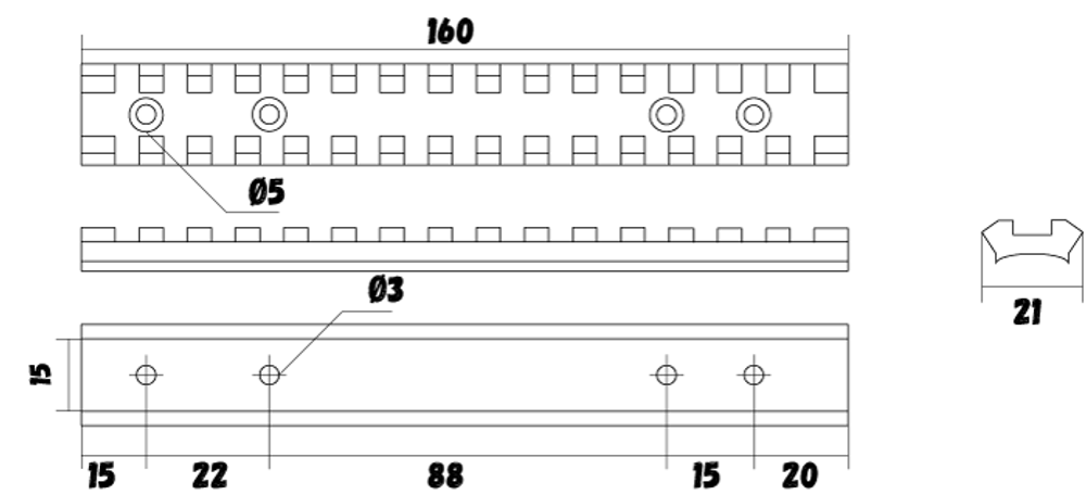 Планка Роза ветров Picatinny стальная КС-ЦВ MERKEL SR1 160 мм
