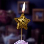 Свеча Звезда, 8, Золото, Металлик, 9 см, 1 шт.