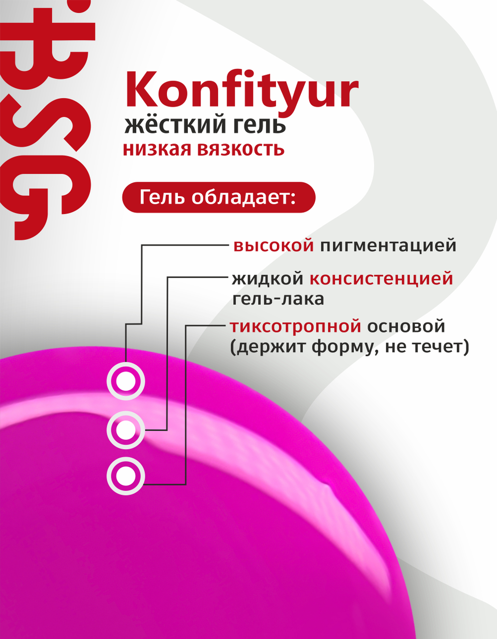 BSG Жёсткий гель в бутылке Konfityur №50 НИЗКАЯ ВЯЗКОСТЬ (20 мл)