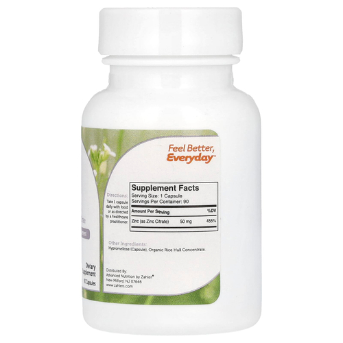 Zahler, Цинк, биоактивный цитрат цинка, 90 капсул (50 мг на капсулу)